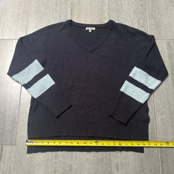 Rag Poets V-Neck High-Low Varsity Striped Oversized Sweater Navy Blue Size Small - Picture 6 of 9